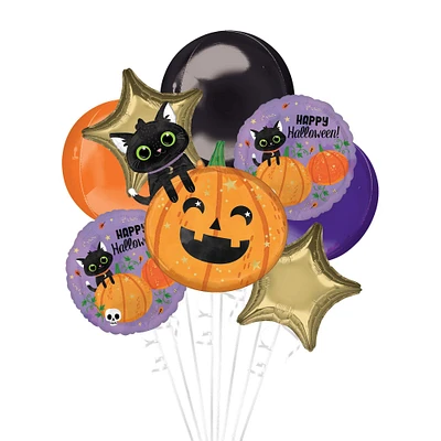 Premium Black Cat & Pumpkin Halloween Foil Balloon Bouquet, 8pc