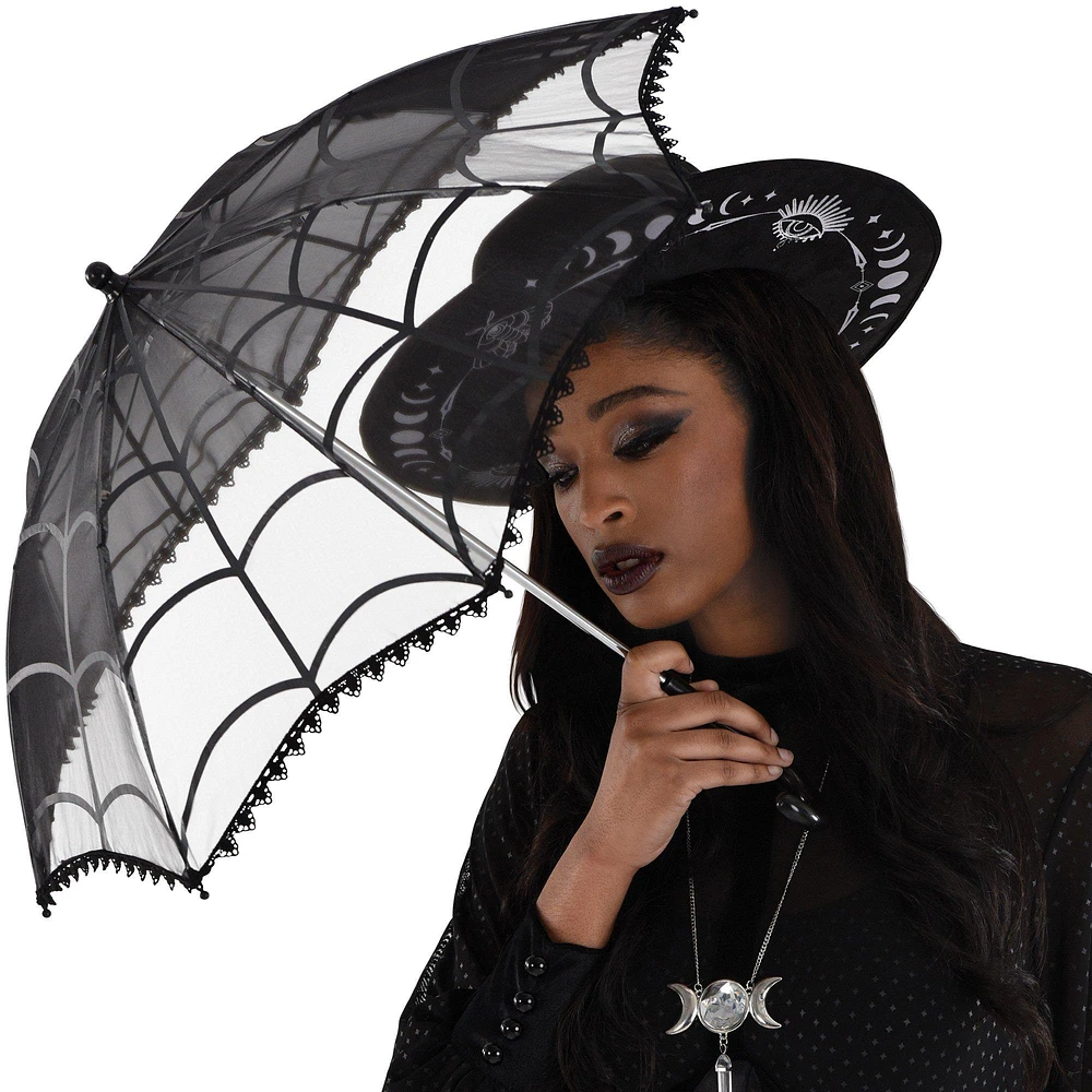 Sheer Black Spiderweb Parasol