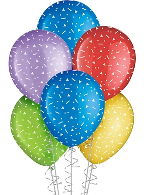 15ct, 11in, Primary Confetti Print Latex Balloons