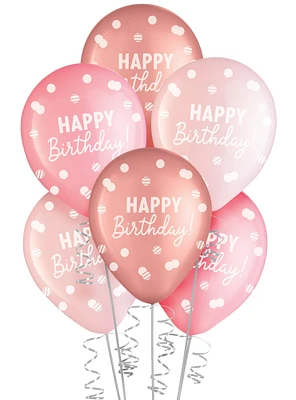 15ct, 11in, Rose Gold Happy Birthday Latex Balloons