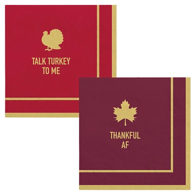 Metallic Friends Gathering Talk Turkey Paper Beverage Napkins, 5in, 40ct