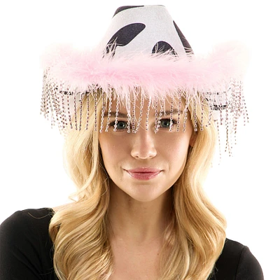 Marabou & Rhinestone Cow Print Cowboy Hat