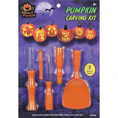 Plastic & Stainless Pumpkin Carving Kit with Paper Stencils, 13pc