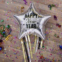 Happy New Year Star Foil Balloon (25in) with Fringe (25in) - Elegant New Year Celebration