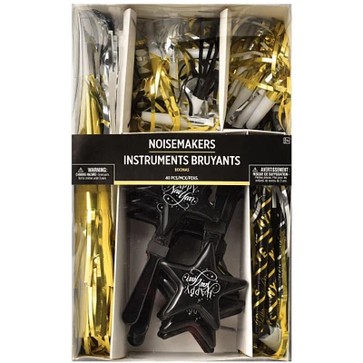 Black, Silver, & Gold Noisemakers, 40pc