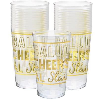 Metallic Gold Cheers Plastic Tumblers, 16oz, 26ct