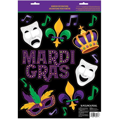 Mardi Gras Vinyl Cling Decals, 16pc