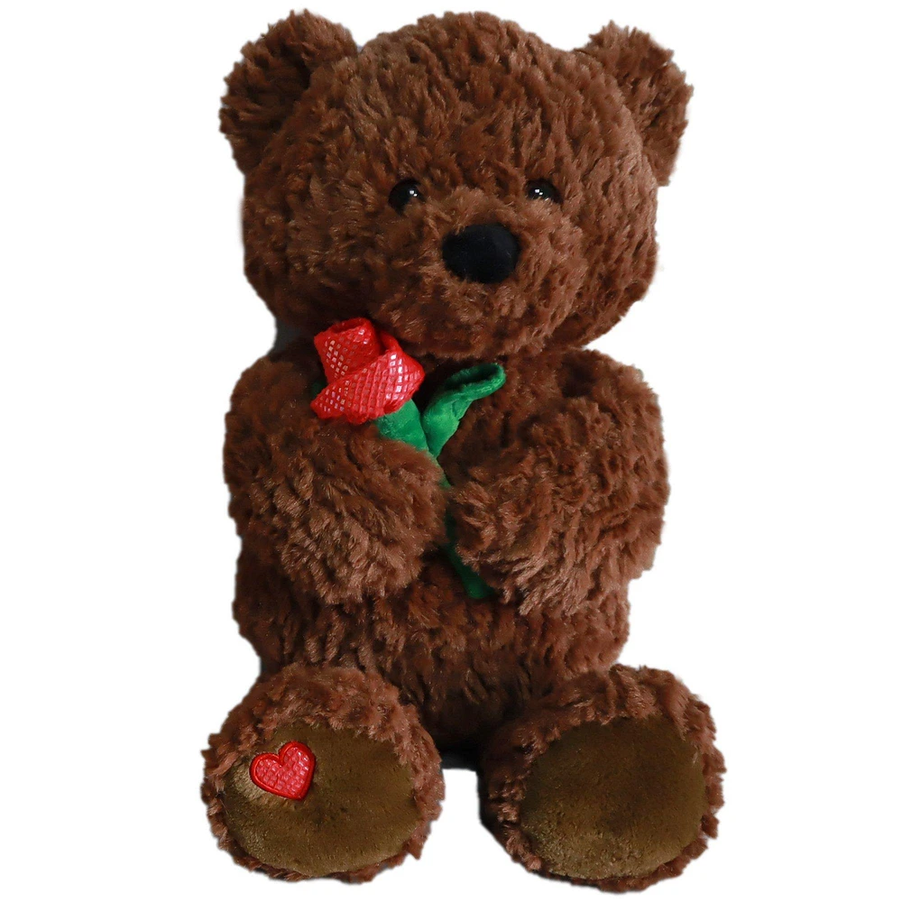 Valentine's Day Brown Bear Red Rose Plush, 14in