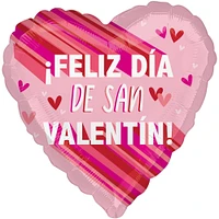 Pink Feliz Día de San Valentín Heart Foil Balloon, 28in - Hearts & Stripes