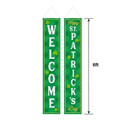 St. Patrick's Day Welcome Hanging Fabric Flags Sign, 6ft, 2pc