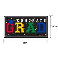 Multicolor Congrats Grad Plastic Banner, 65in x 33.5in