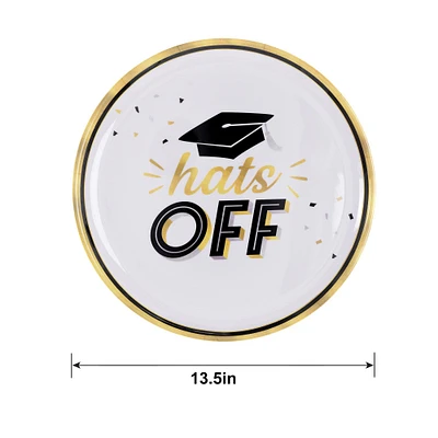 Black & Gold Hats Off Graduation Melamine Round Platter, 13.5in