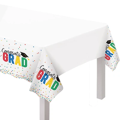 Multicolor Congrats Grad Plastic Table Cover, 54in x 102in - Colorful Future