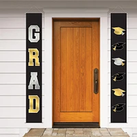 Black, Silver & Gold Graduation Fabric Vertical Banners, 1.1ft x 6ft, 2ct