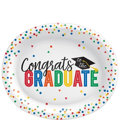 Multicolor Congrats Graduate Oval Paper Plates, 12in x 10in, 20ct - Colorful Future