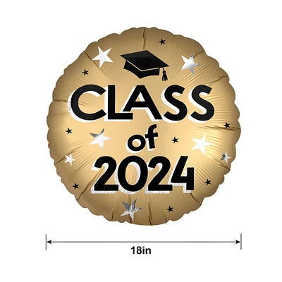 Satin Gold Class of 2024 Graduation Foil Balloon, 18in