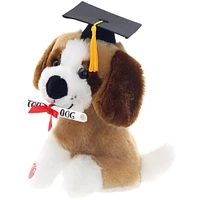 Graduation Cap & Top Dog Diploma Tan, White & Brown Dog Plush, 7in