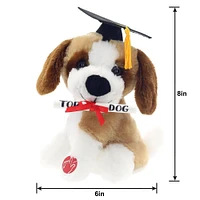 Graduation Cap & Top Dog Diploma Tan, White & Brown Dog Plush, 7in