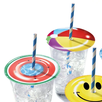 Pool Party Cardstock Drink Toppers & Paper Straws, 12 Sets