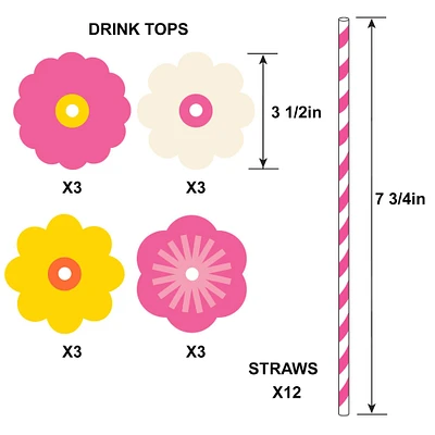 Throwback Summer Cardstock Drink Toppers & Paper Straws, 12 Sets