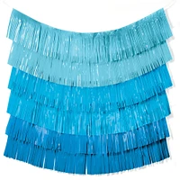 Blue Plastic Fringe Banner Backdrop, 5ft x 7.3ft - Pool Party