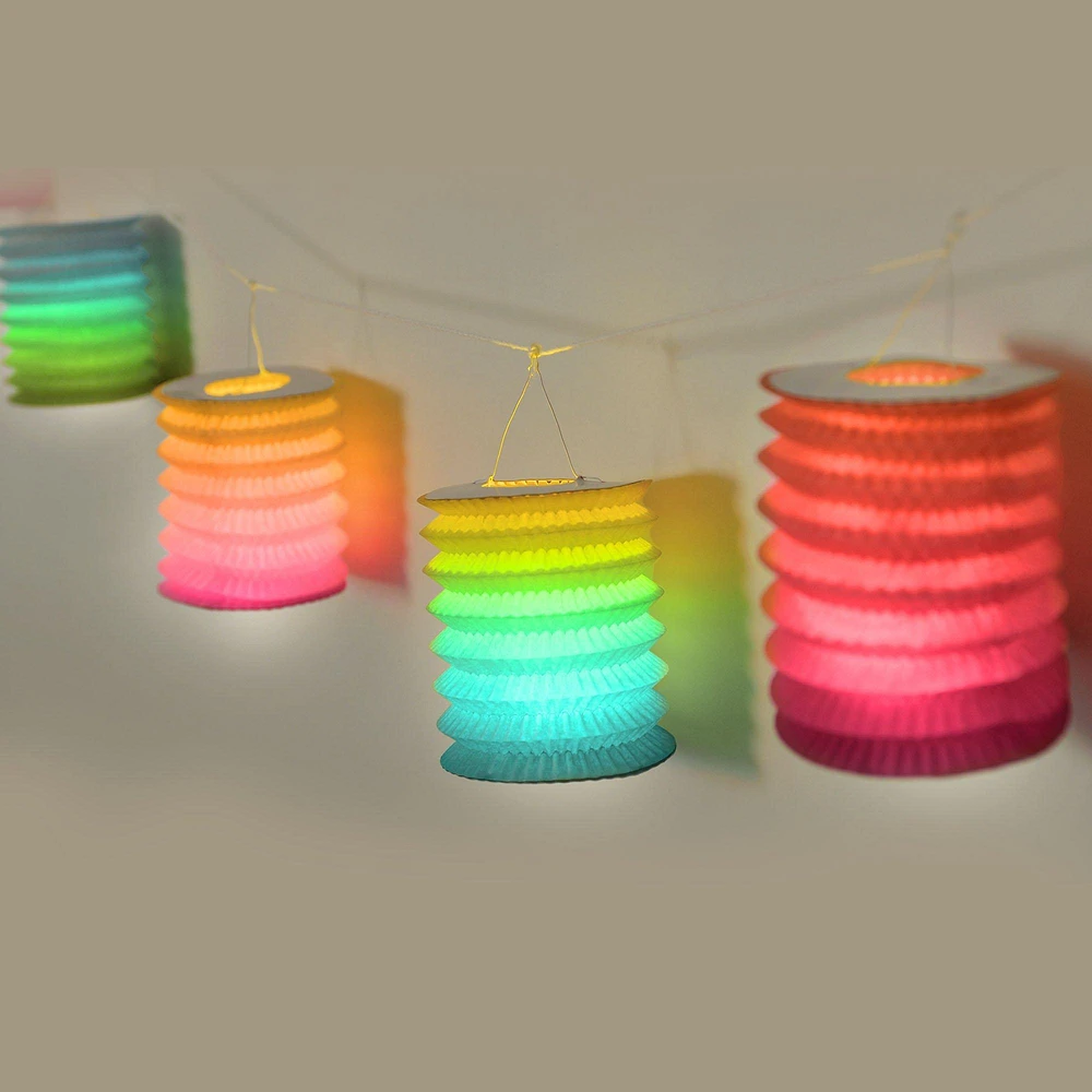 Light-Up Boho LED Paper Lantern Garland, 10ft