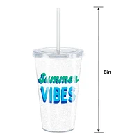 Light-Up Summer Vibes Plastic Tumbler with Straw, 16oz