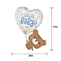 Blushing Bear Hello Baby Shower Foil Balloon, 26in x 31in - Sweet Baby Shapes