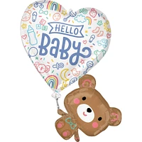 Blushing Bear Hello Baby Shower Foil Balloon, 26in x 31in - Sweet Baby Shapes