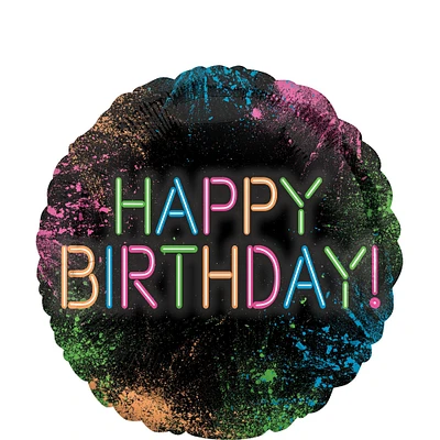 Neon Happy Birthday Foil Balloon, 18in - Let's Glow Crazy