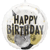 Black, Silver & Gold Happy Birthday Stuffed Plastic Balloon, 20in