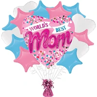 World's Best Mom Mother's Day Foil Balloon Bouquet with Balloon Weight, 14pc