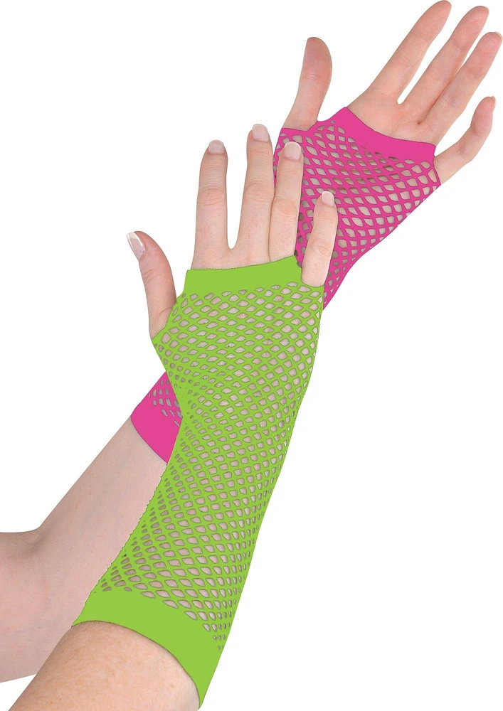 Long Black Light Neon Fishnet Gloves Deluxe