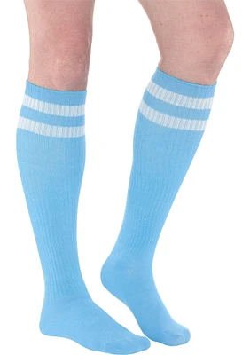 Light Blue Stripe Athletic Knee-High Socks