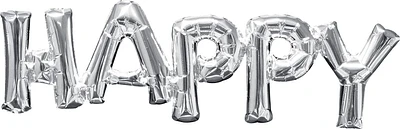 Air-Filled Silver Happy Letter Balloon Banner, 10in