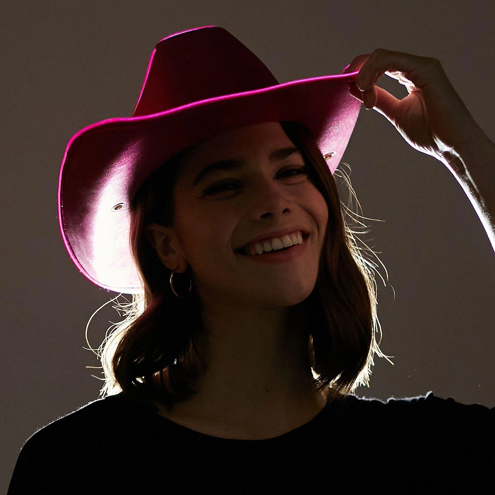 Light-Up Neon Pink Fabric Cowboy Hat