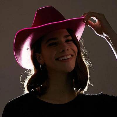 Light-Up Neon Pink Fabric Cowboy Hat