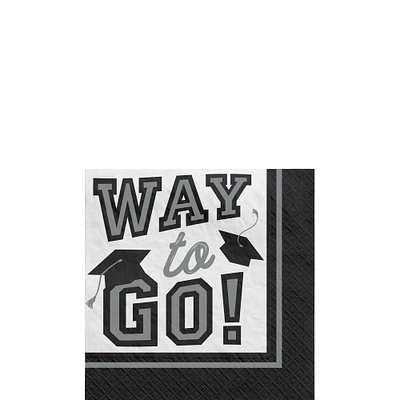 Silver Way to Go Graduation Paper Beverage Napkins, 5in, 40ct - True to Your School