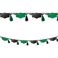 Glitter Black & Green Grad Cap Cardstock Tassel Banner, 9ft