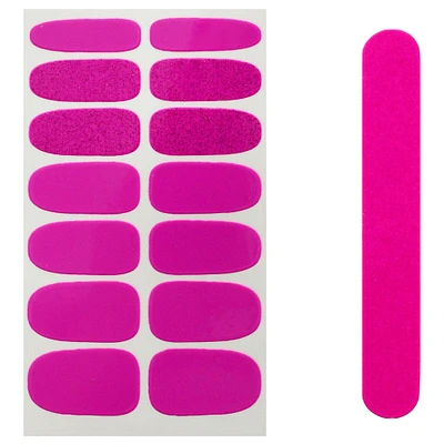 Bright Pink Nail Stickers & File Set, 15pc