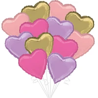 Pink, Lavender & Gold Foil Heart Balloon Bouquet, 12pc