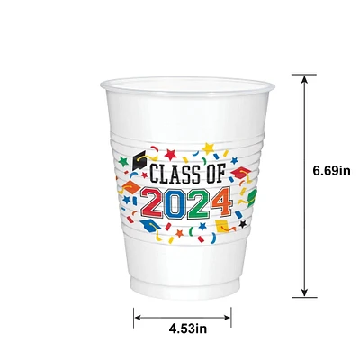 Multicolor Class of 2024 Graduation Plastic Cups, 16oz, 25ct