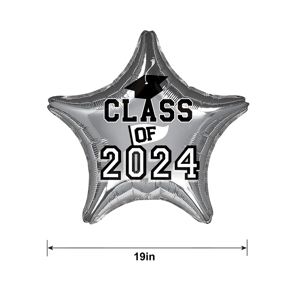 Silver Class of 2024 Graduation Star Foil Balloon, 19in