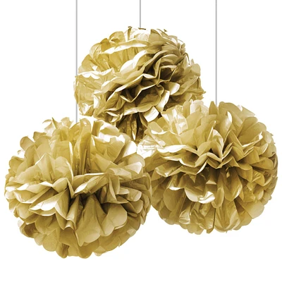 Rounded Gold Tissue Pom Poms, 16 3/4in, 3ct