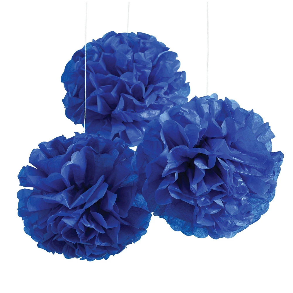 Rounded Royal Blue Tissue Pom Poms, 16 3/4in, 3ct