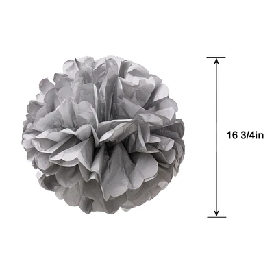 Rounded Silver Tissue Pom Poms, 16 3/4in, 3ct