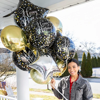 Sparkling Celebration Birthday Foil Balloon Bouquet with Balloon Weight, 10pc