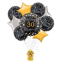 Sparkling Celebration Birthday Foil Balloon Bouquet with Balloon Weight, 10pc