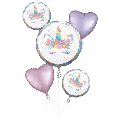 Iridescent Unicorn Party Foil Balloon Bouquet, 5pc