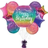 Ombre Sparkle Birthday Foil Balloon Bouquet with Balloon Weight, 10pc